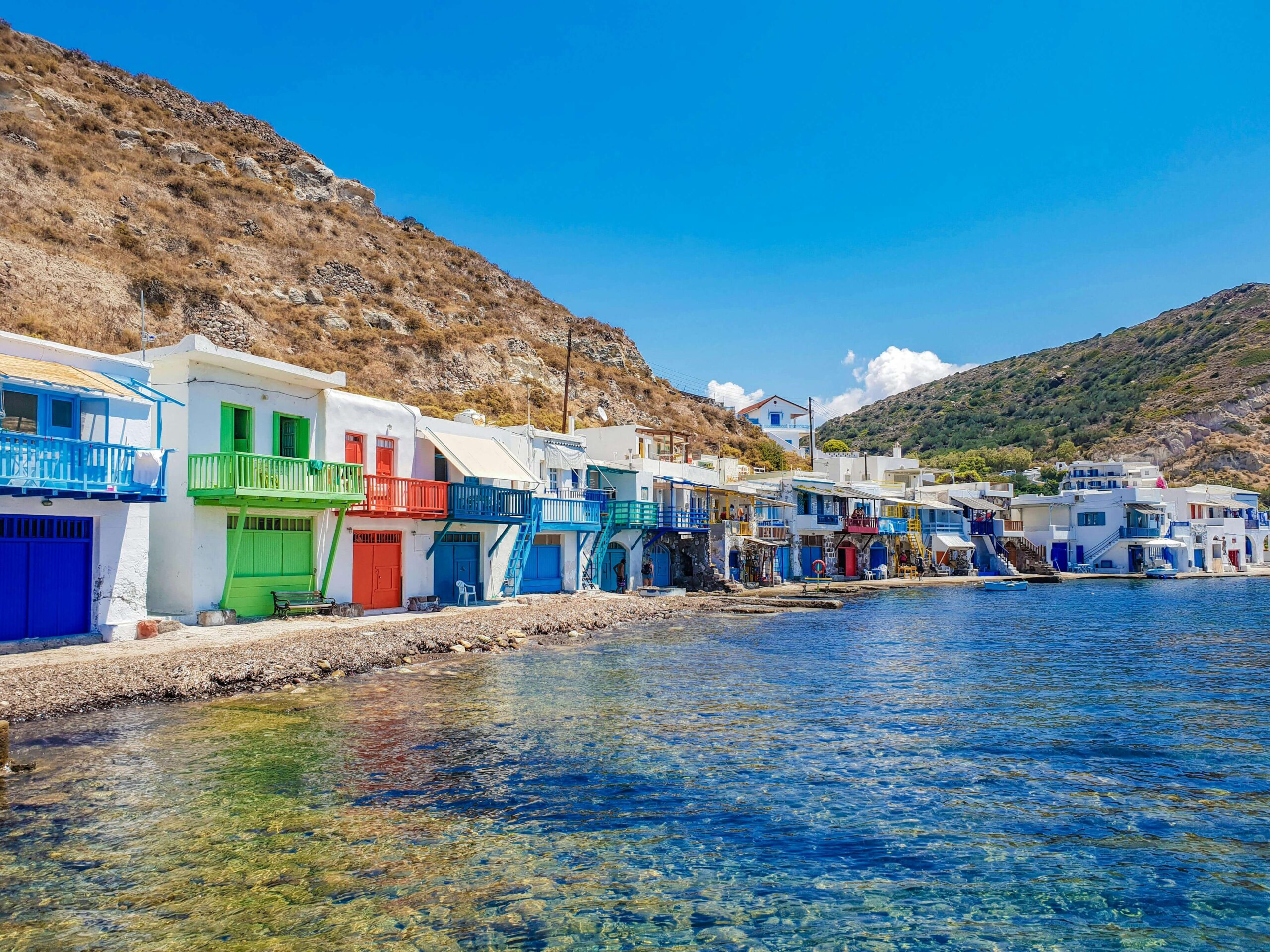The colourful syrmata boat houses of Klima on Milos