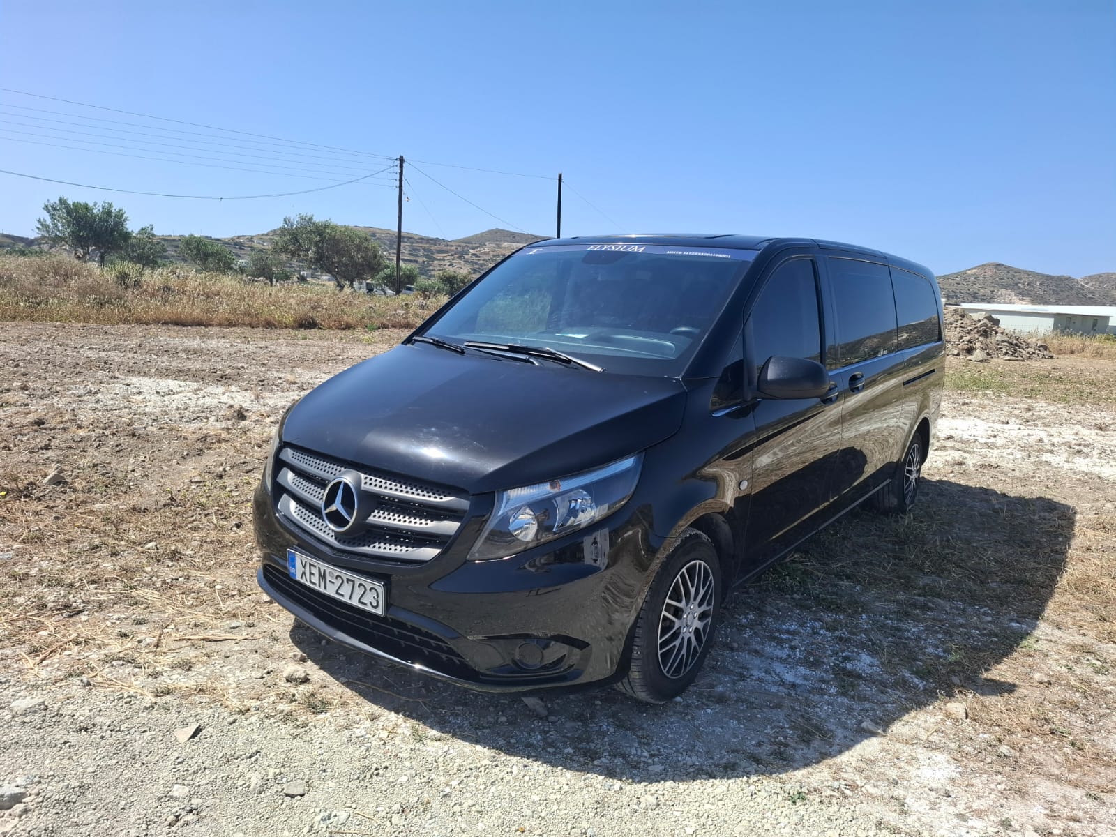 Black Mercedes-Benz Vito minivan used for Milos airport and port transfers